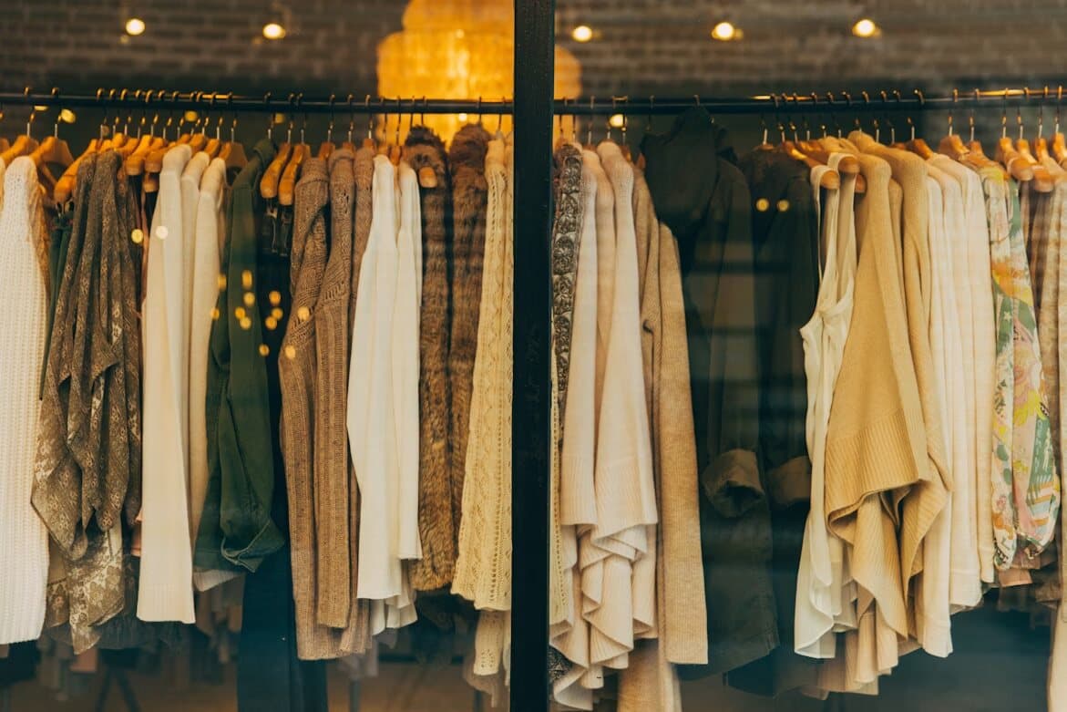 Clothing displayed in a boutique