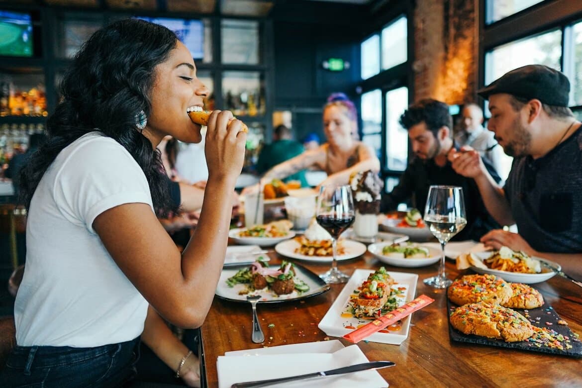Guests sharing a meal at a restaurant